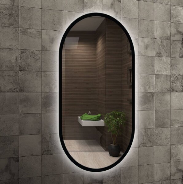 Venti Oslo zrcadlo 50x90 cm oválný s osvětlením černá 5907722357519