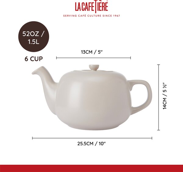 KitchenCraft Čajová konvice La Cafetière Classic keramická 1,5 l (6 šálků), Latte LCTPOT6CPLAT