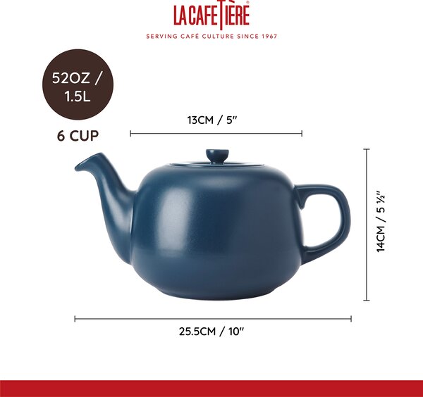KitchenCraft Čajová konvice La Cafetière Classic keramická 1,5 l (6 šálků), modrá LCTPOT6CPNVY