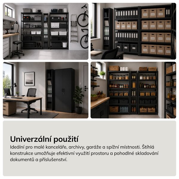 Úzký kovový archivační regál na dokumenty antracitový, 250x1850x600 mm: TIM
