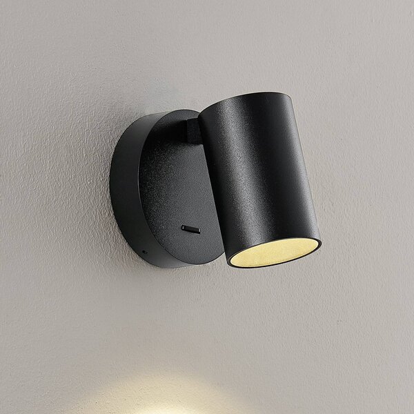 Deko-Light Nástěnné bodové svítidlo CAN TILT, černé, Ø 10 cm, kovový spínač GU10, Černá, Obývací pokoj / jídelna, Hliník, Nástěnné svítidlo