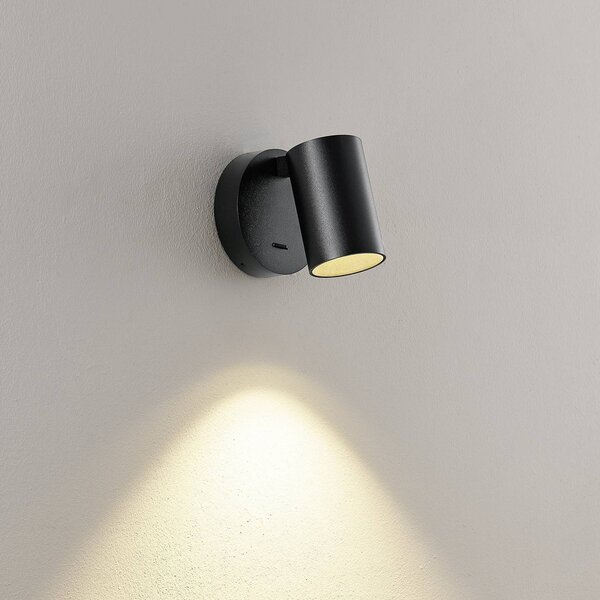 Deko-Light Nástěnné bodové svítidlo CAN TILT, černé, Ø 10 cm, kovový spínač GU10, Černá, Obývací pokoj / jídelna, Hliník, Nástěnné svítidlo