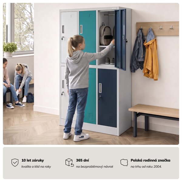 Školní skříňka BOZP 6komorová šedo-modro-tmavomodrá, 900x1500x450 mm: IGOREK