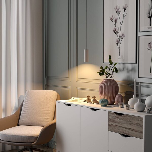 Deko-Light Závěsné světlo CAN, bílé, výška 15 cm, Ø 6 kov, GU10, stmívatelný, Bílá / opál, Obývací pokoj / jídelna, Hliník