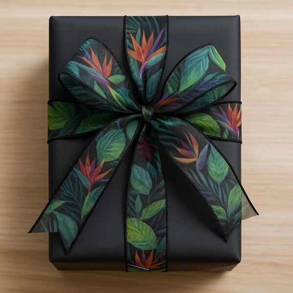 Stuha taftová MIDNIGHT JUNGLE černá 40mm x 2m (15,-Kč/m)