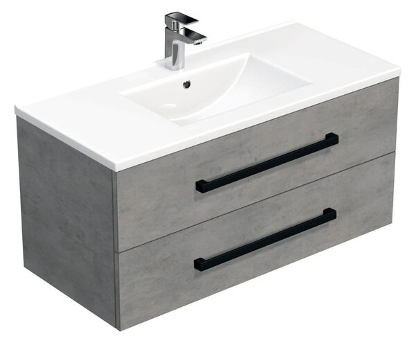 Koupelnová skříňka s černou úchytkou a umyvadlem SAT Cube Way 100x47,5x46 cm beton mat CUBE46C1002BEMOD