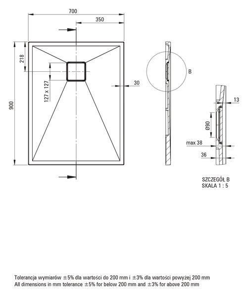 Deante Correo obdélníková sprchová vanička 90x70 cm béžová KQR_571B