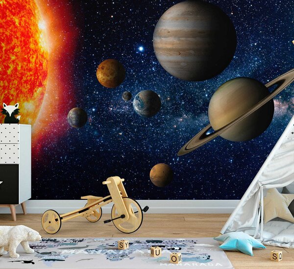Fototapeta Planety ve vesmíru s hvězdami a jasnou hvězdou, Designové fototapety na zeď, Populární fototapety, u52640 - Tapeko.co.cz