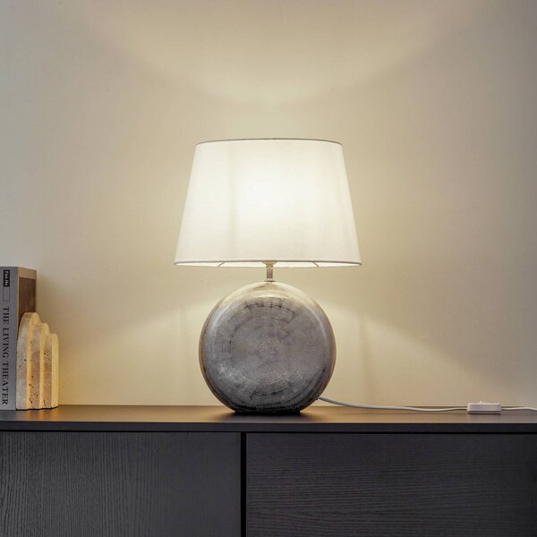 Lindby Stolní lampa Florentino, 49 cm, keramika, textil, Bílá / opál, Obývací pokoj / jídelna, Textil / tkanina / hedvábí