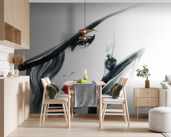 Fototapeta Žena s červenými rty a černým kloboukem, Designové fototapety na zeď, Populární fototapety, u52945 - Tapeko.co.cz