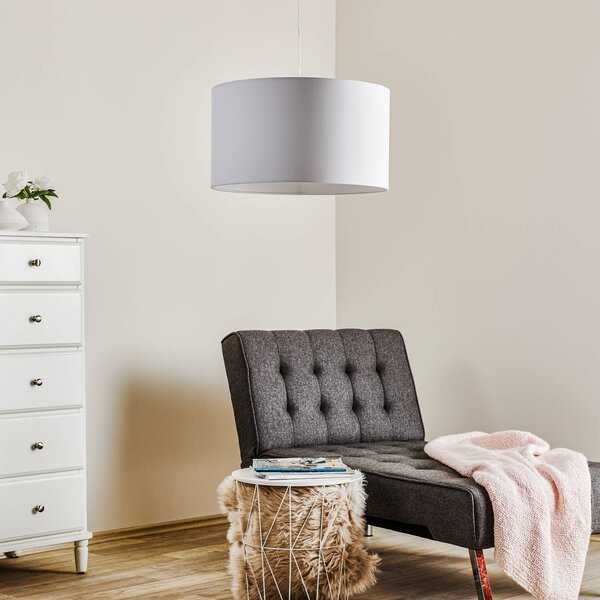 Duolla Závěsné světlo Roller, bílé, Ø 45 cm, stmívatelný, Bílá / opál, Obývací pokoj / jídelna, Textil / tkanina / hedvábí, Moderní