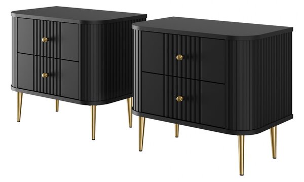 Set nočních stolků Vesper 56 cm - černá / zlaté nohy