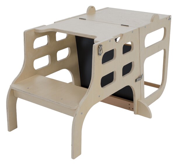 KONDELA Montessori učící věž 3v1 s tabulí, přírodní, MAGAN