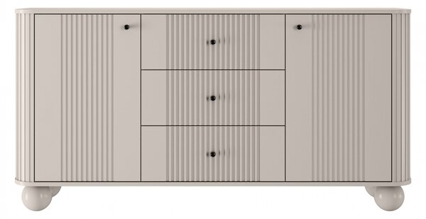 Komoda se zásuvkami Vesper 160 cm - kašmír / černé úchytky / kulaté nohy