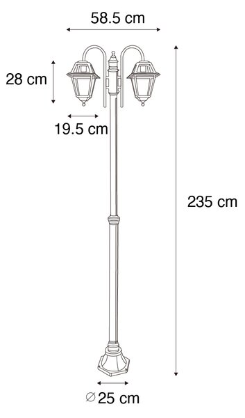 Klasická venkovní lucerna černá 235 cm 2-světla IP44 - Berta