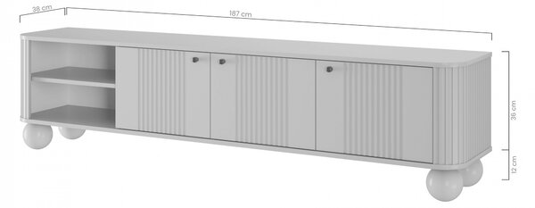 Černá třídvéřová TV skříňka Vesper 187 cm - zlaté úchyty / kulaté nohy
