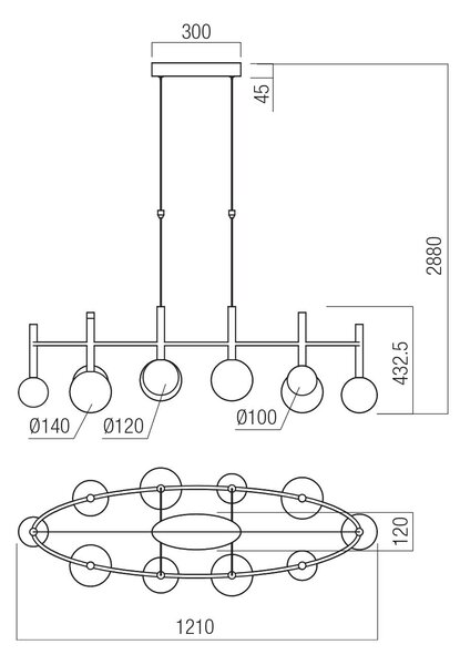 Redo Závěsné LED svítidlo BOLLA, 44W, š. 121 cm, CCT 2700-3000K Barva: Černá