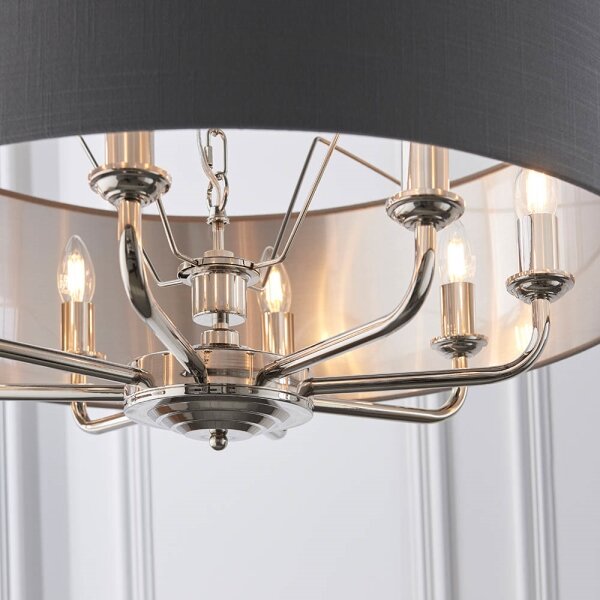 Endon 94415 - Lustr na řetězu HIGHCLERE 8xE14/40W/230V šedá/lesklý chrom
