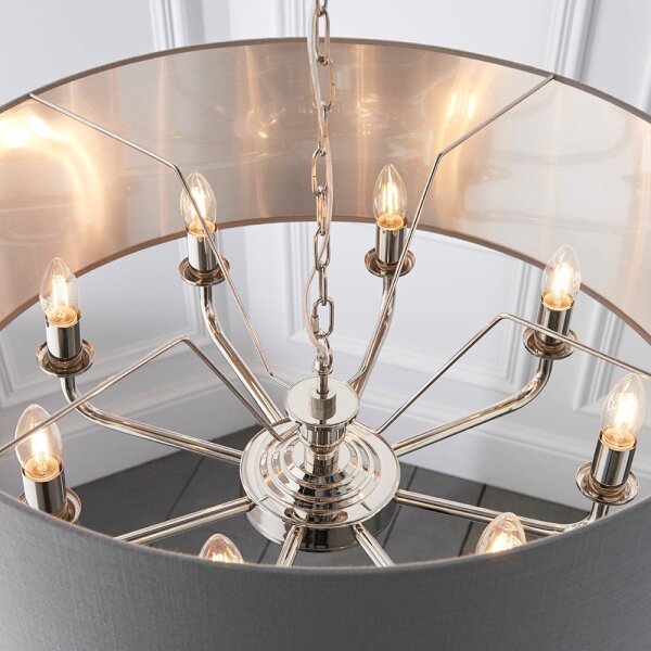 Endon 94415 - Lustr na řetězu HIGHCLERE 8xE14/40W/230V šedá/lesklý chrom
