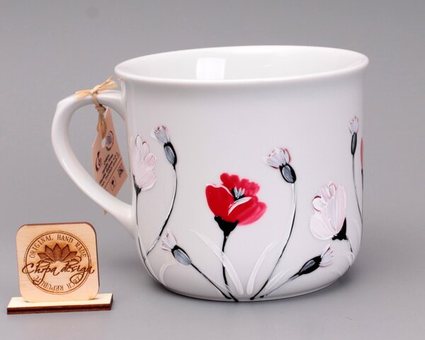Porcelán hrnek 0,6 L - bílé máky
