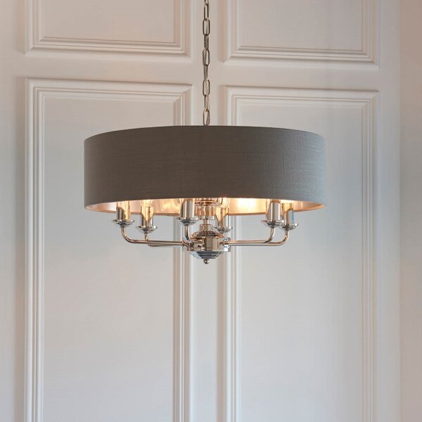 Endon 94415 - Lustr na řetězu HIGHCLERE 8xE14/40W/230V šedá/lesklý chrom