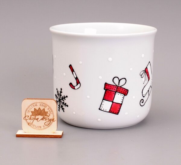 Porcelán hrnek 0,6 L - Zimní čas červený
