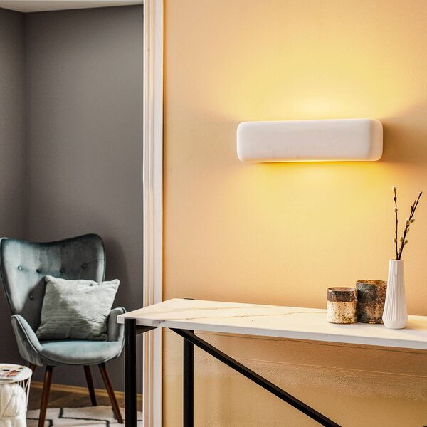 SOLLUX LIGHTING Nástěnné světlo Noris s osvětlením nahoru/dolů z bílé keramiky, stmívatelný, Bílá / opál, Obývací pokoj / jídelna, Keramika, Moderní