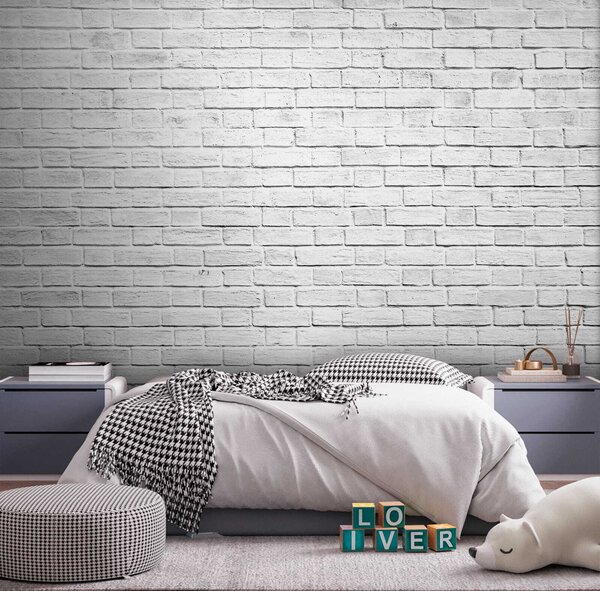 Fototapeta Bílá cihlová zeď s mnoha malými cihlami, Designové fototapety na zeď, Populární fototapety, u54004 - Tapeko.co.cz