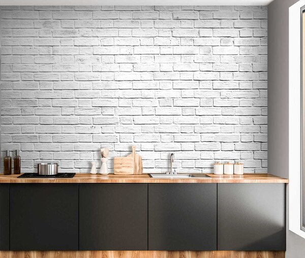 Fototapeta Bílá cihlová zeď s mnoha malými cihlami, Designové fototapety na zeď, Populární fototapety, u54004 - Tapeko.co.cz