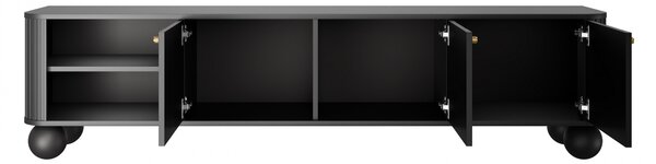 Černá třídvéřová TV skříňka Vesper 187 cm - zlaté úchyty / kulaté nohy