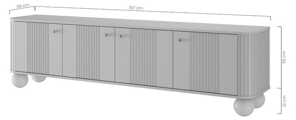 TV stolek Vesper 4D 187 cm - černý / zlaté úchyty / kulaté nohy