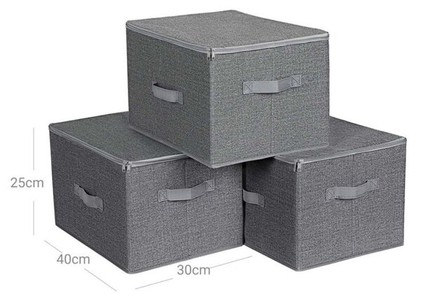 Úložné boxy ELVIS, 3ks, 40x30x25cm, šedá SongmicsHome