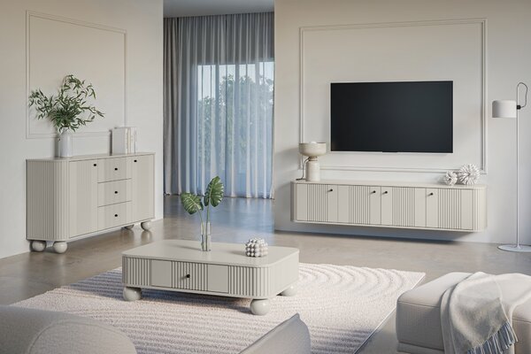 Závěsný TV stolek Vesper 4D 187 cm - kašmírový / černé úchytky