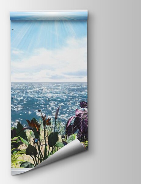 Fototapeta Okno s výhledem na oceán a plachetnici, 3D fototapety, Populární fototapety, u54608 - Tapeko.co.cz