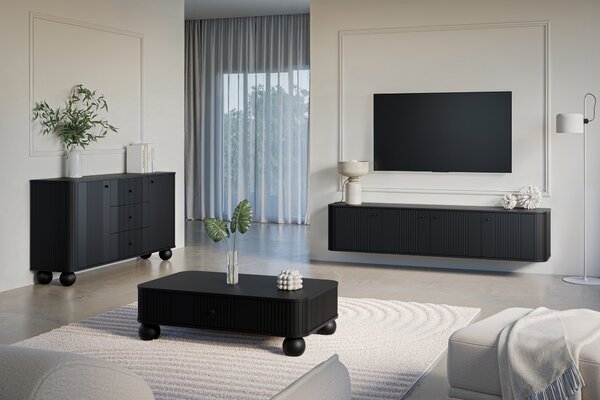 Černý konferenční stolek Vesper 103x60 cm s šuplíkem - černé úchytky / kulaté nohy