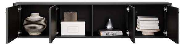 Závěsná TV skříňka Vesper 4D 187 cm - černá / černé úchyty