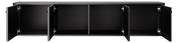 Závěsná TV skříňka Vesper 4D 187 cm - černá / černé úchyty