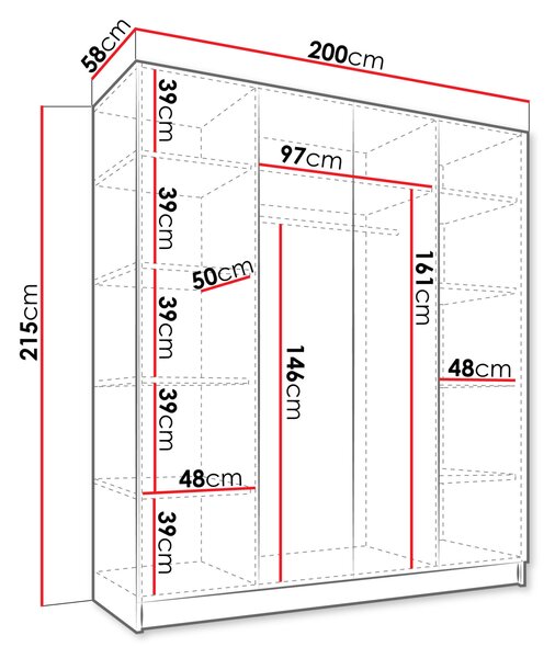 Velká šatní skříň 200 cm TOSIA 1 - kašmír / zlatá