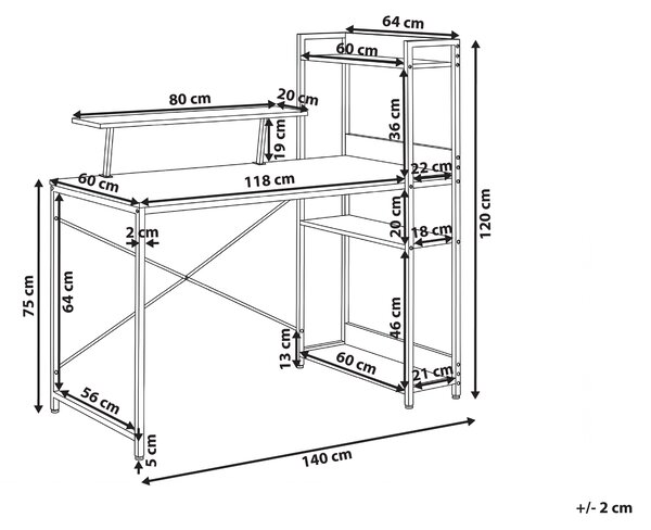 Pracovní stůl BILOXY Černá 120 cm 64 cm s policemi