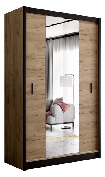Šatní skříň se zrcadlem MIRO 150x215x61 cm dub craft/černá