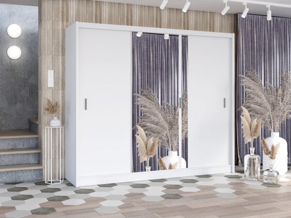 Šatní skříň se zrcadlem SABRINA 250x215x61 cm bílá