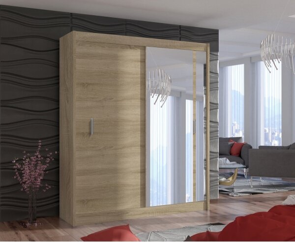 Šatní skříň se zrcadlem SABRINA 180x215x61 cm dub sonoma