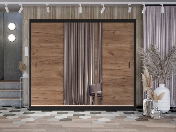 Šatní skříň se zrcadlem SABRINA 250x215x61 cm dub craft