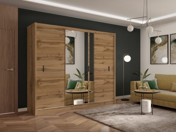 Šatní skříň se zrcadlem SABRINA 250x215x61 cm dub woltan