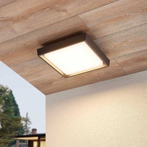 Lucande LED venkovní stropní svítidlo Birta, tmavě šedé, 27 cm, IP54, Hliník / šedá / zinek, Hliník, Moderní