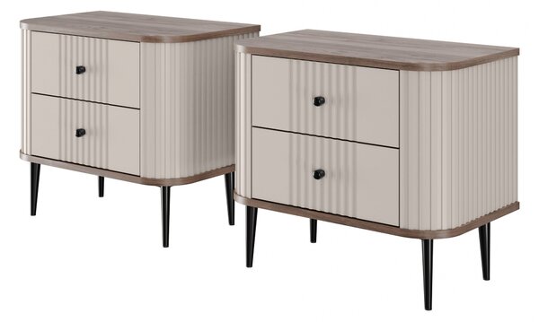 Set nočních stolků Vesper 56 cm - kašmírová / ořech / černé nohy