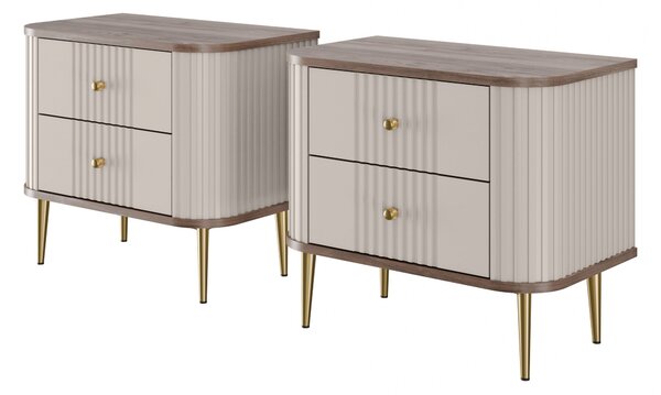 Set nočních stolků Vesper 56 cm - kašmírová / ořech / zlaté nohy