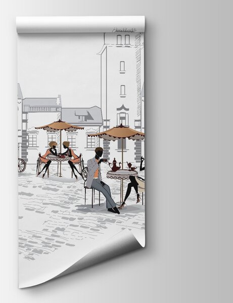 Fototapeta Skupina lidí sedících na lavičkách ve městě, Designové fototapety na zeď, Populární fototapety, u56109 - Tapeko.co.cz