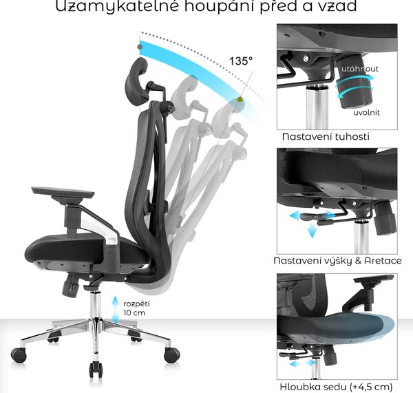 Kancelářská ergonomická židle Neoseat THOMAS — černá, nosnost 150 kg
