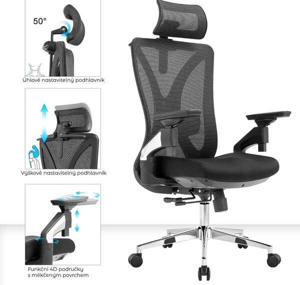 Kancelářská ergonomická židle Neoseat THOMAS — černá, nosnost 150 kg